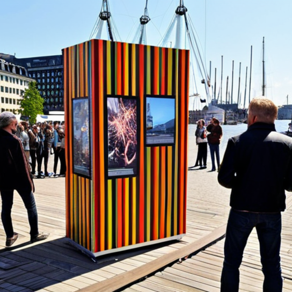 **

An outdoor sound art installation during the Hamburger Hafengeburtstag. Focus on visitors interacting with the installation and creating sounds through their movements. The setting should be the vibrant Hamburg harbor.

**