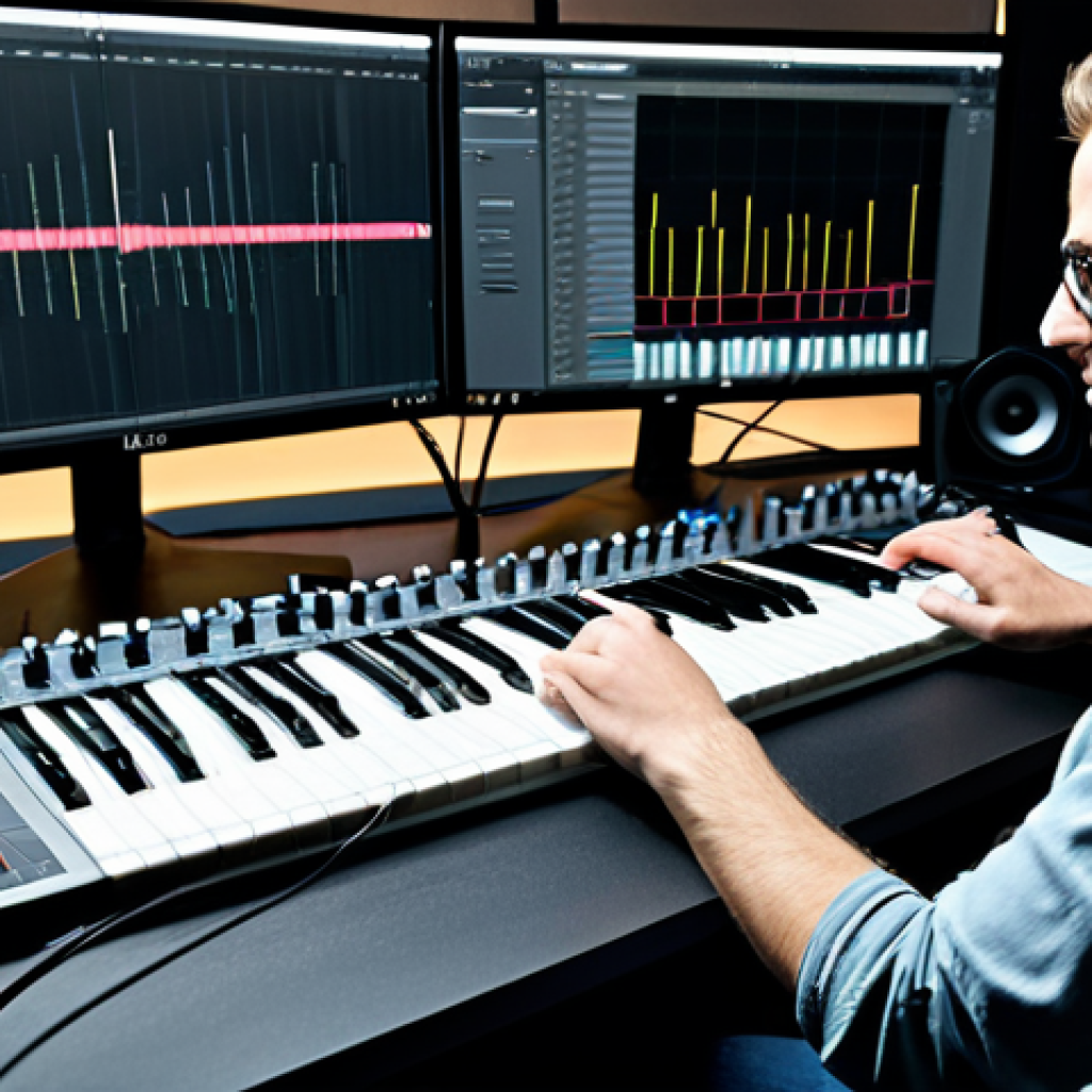 사운드 아트의 창작 과정을 기록하는 방법 - Audio Editing in a Studio**

"A music producer, fully clothed, working on sound design using Ableton...