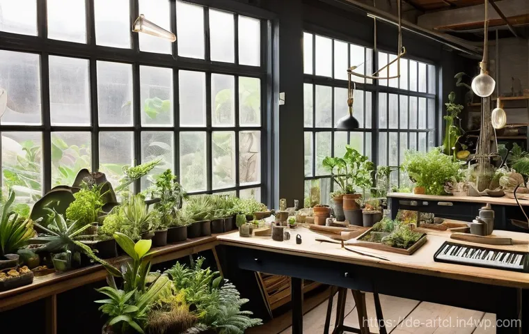 사운드 아트와 신기술의 융합 사례 - **AI as Creative Sound Partner:**
    "A sophisticated, futuristic sound laboratory, brightly lit wi...