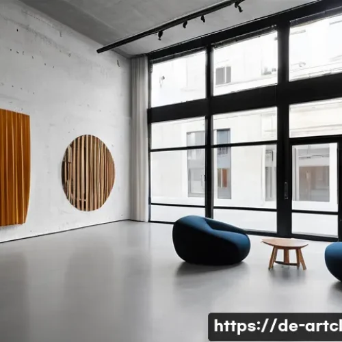 Home 31 사운드 아트의 물리적 공간 활용 방안 - A spacious modern art gallery interior in Berlin designed for a sound installation, featuring curved...