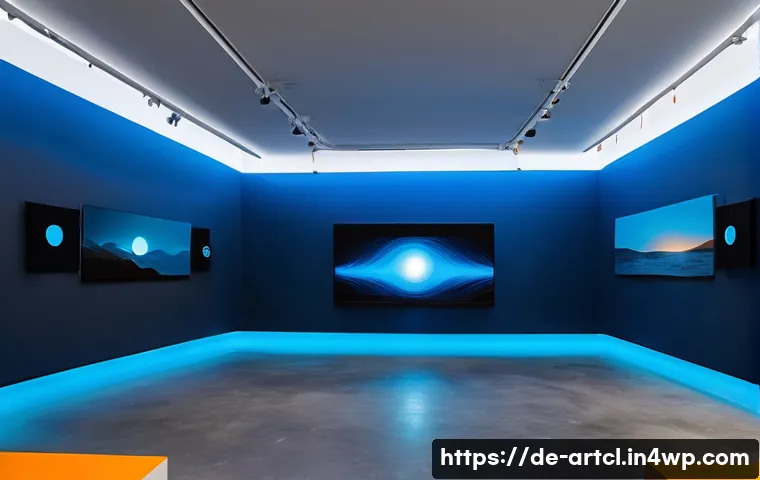 사운드 아트 프로젝트의 예술적 목표 설정하기 - An immersive sound art installation in a modern gallery space, featuring a blend of natural and synt...