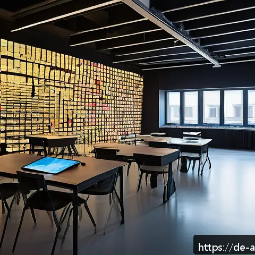 사운드 아트의 연구 및 교육적 활용 사례 - A modern classroom scene in Germany where diverse students are engaging with interactive sound art i...