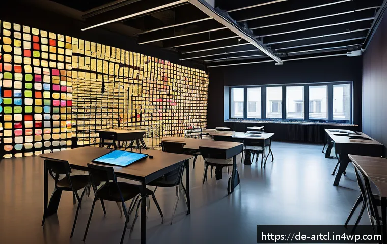 사운드 아트의 연구 및 교육적 활용 사례 - A modern classroom scene in Germany where diverse students are engaging with interactive sound art i...
