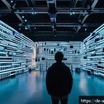Home 23 사운드 아트의 작곡 및 편곡 기법 - A futuristic immersive sound art installation in a modern Berlin gallery space, featuring synchroniz...
