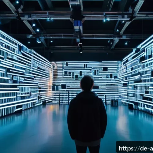 Home 17 사운드 아트의 작곡 및 편곡 기법 - A futuristic immersive sound art installation in a modern Berlin gallery space, featuring synchroniz...
